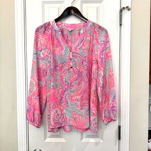 Lilly Pulitzer Silk Elsa Blouse - Too Much Bubbly - Medium